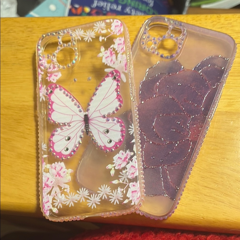Pink and Purple Cell Phone Cases with Butterfly and Solid Design